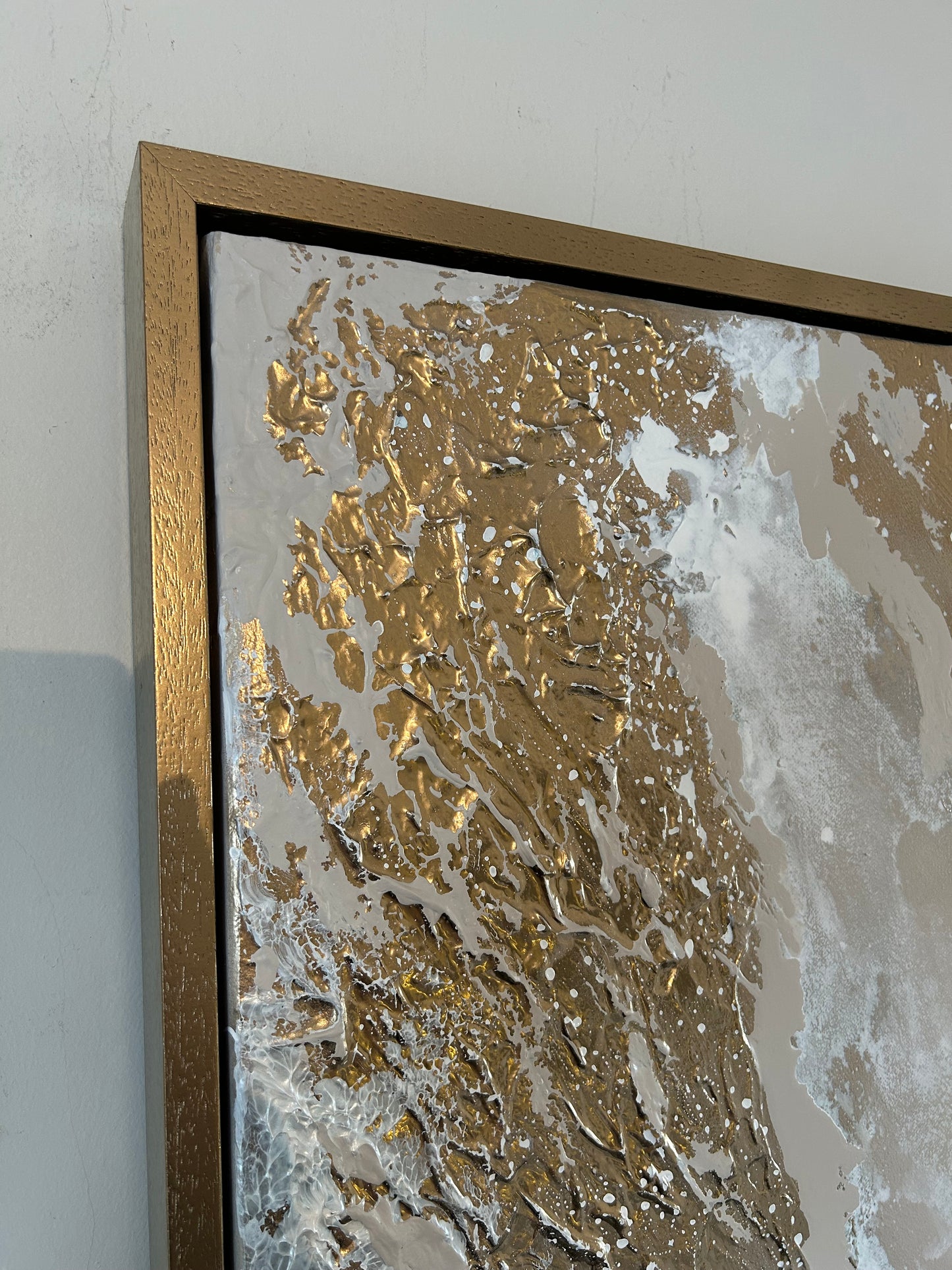 Gold, Beige And Pearl Textured Abstract Art With Floating Frame