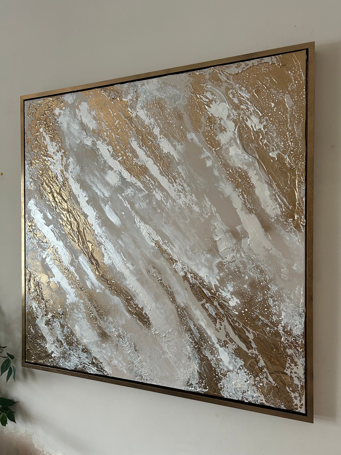 Gold, Beige And Pearl Textured Abstract Art With Floating Frame