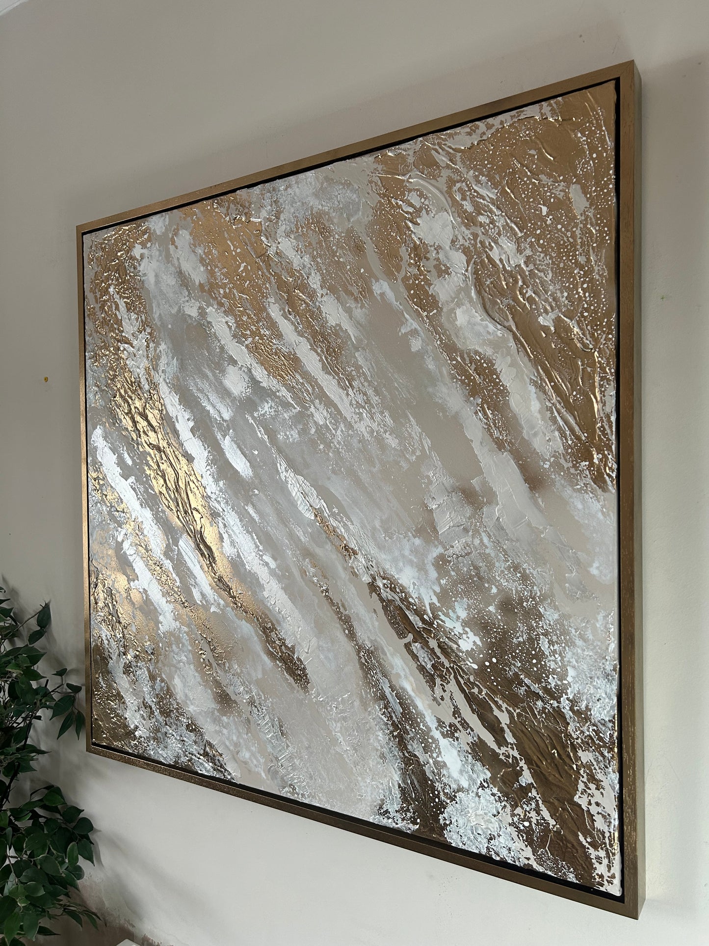 Gold, Beige And Pearl Textured Abstract Art With Floating Frame