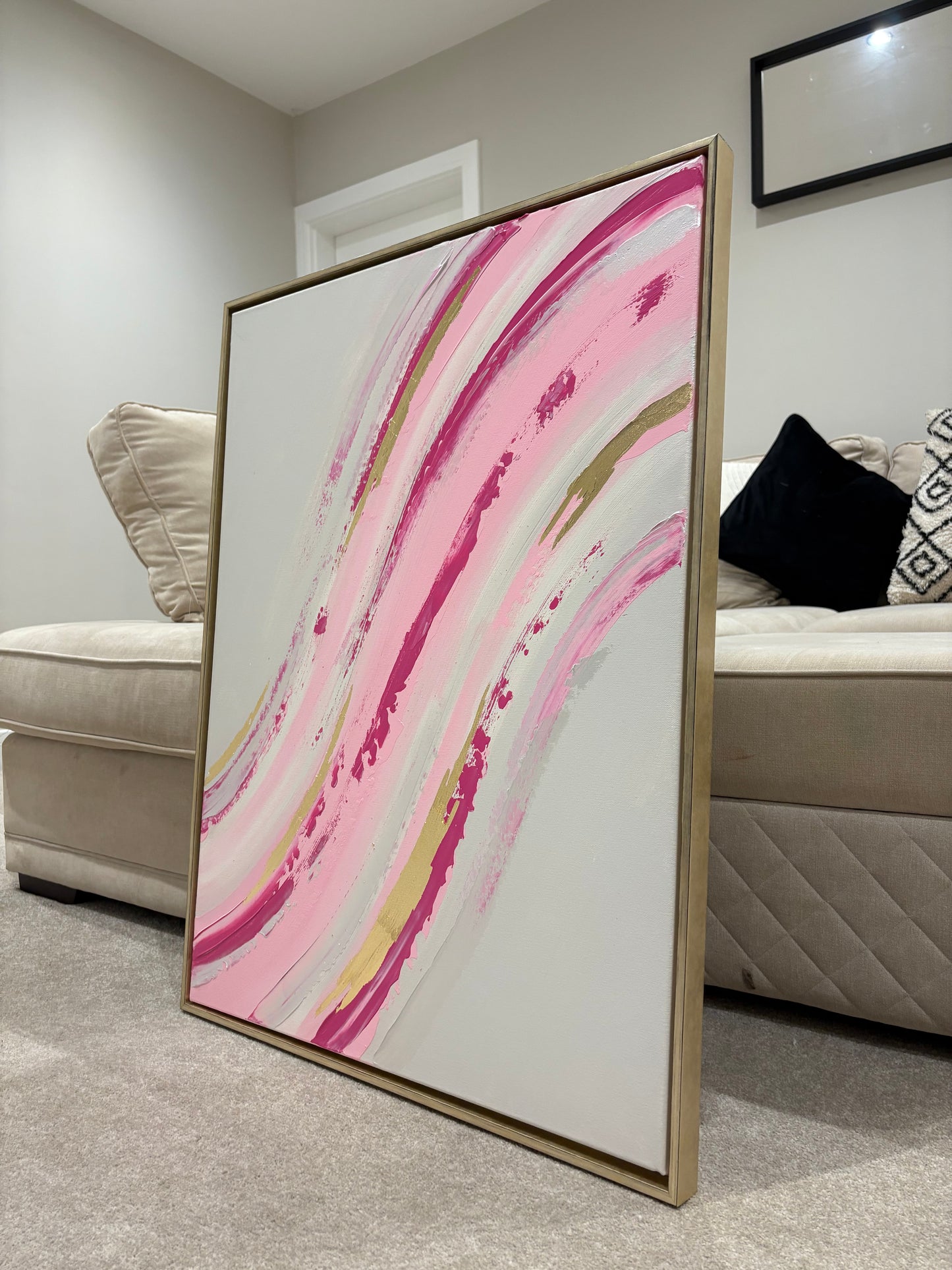 Pink, Beige & Gold Wave Painting