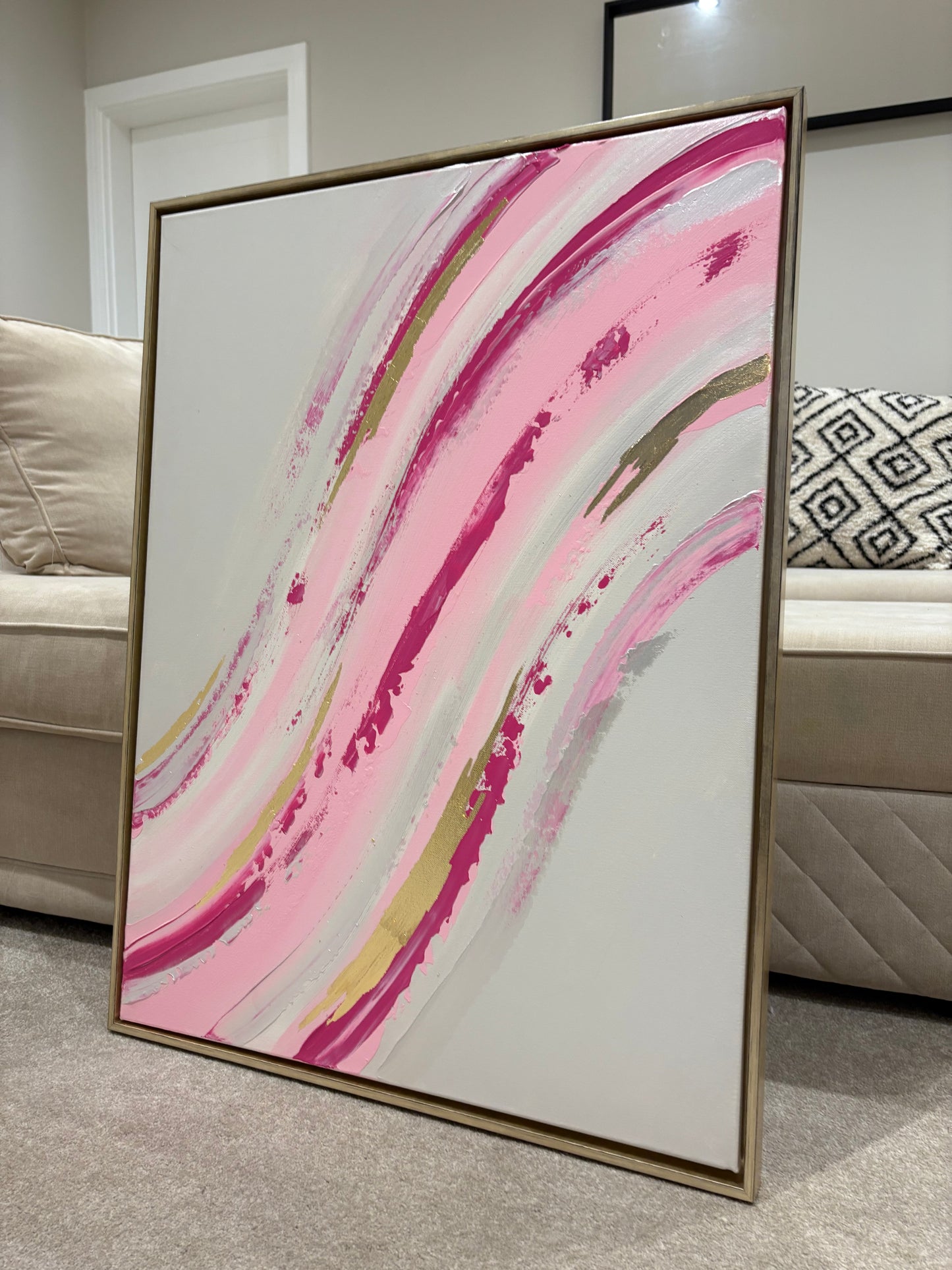 Pink, Beige & Gold Wave Painting