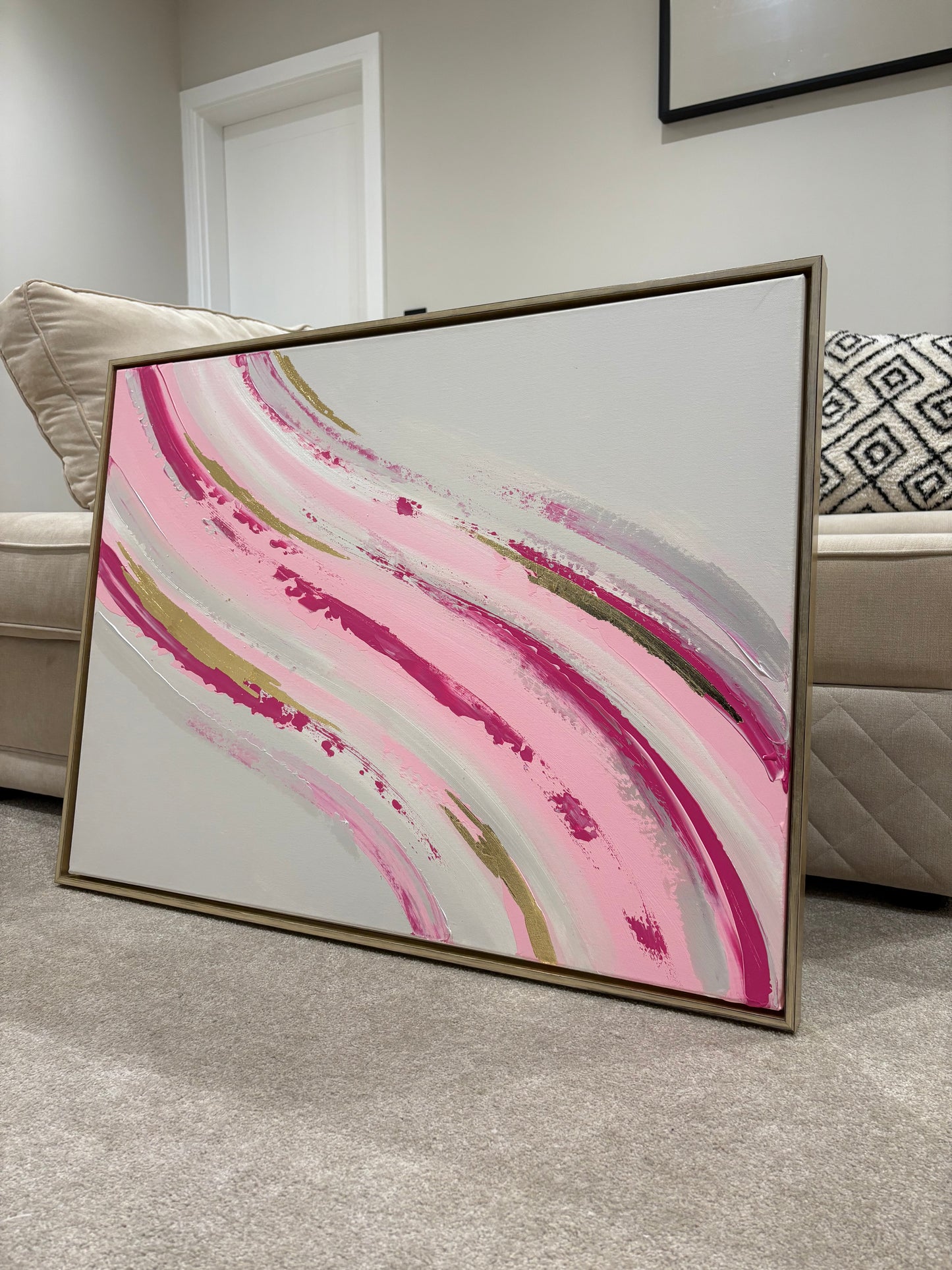 Pink, Beige & Gold Wave Painting