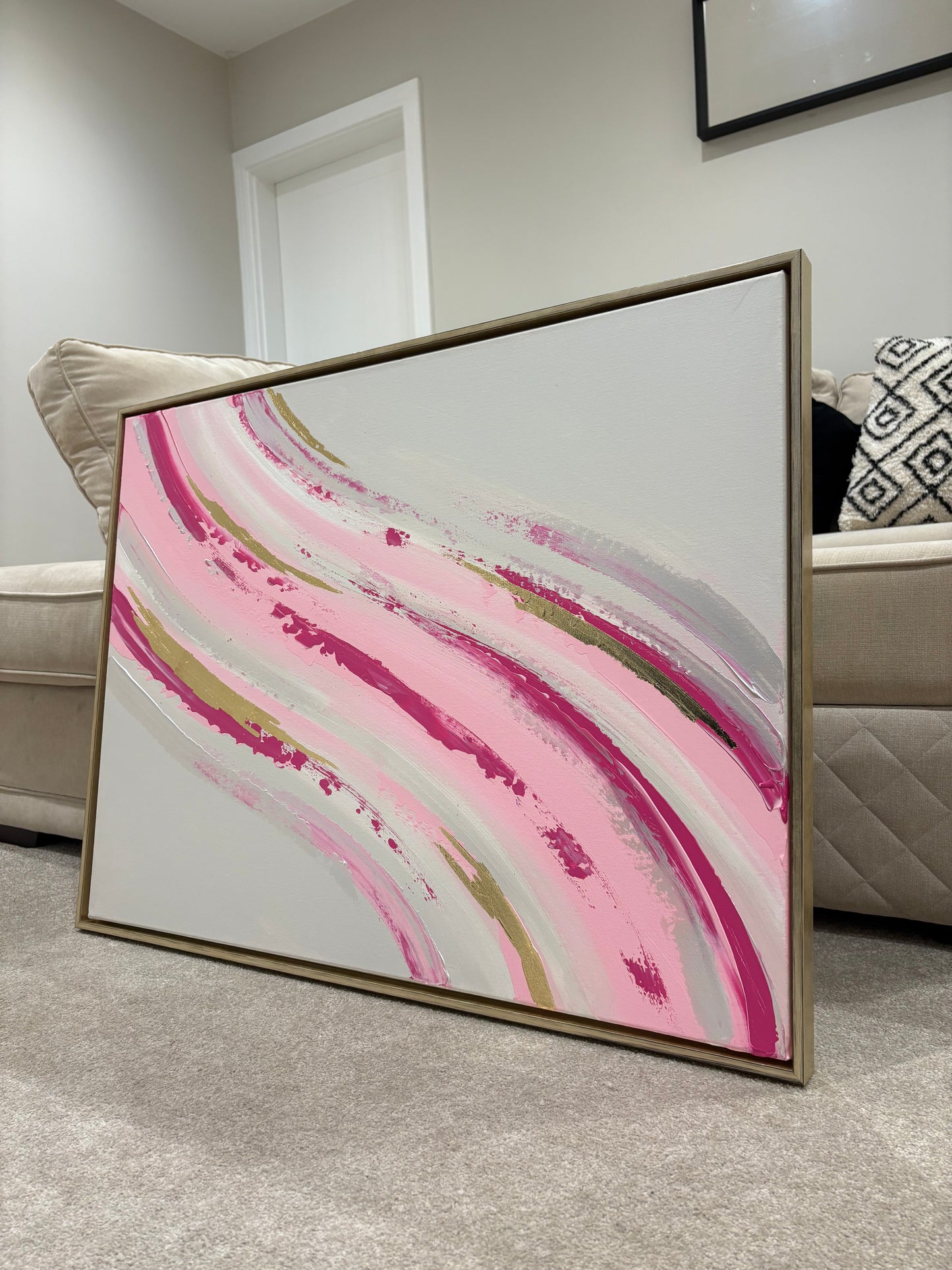 Pink, Beige & Gold Wave Painting