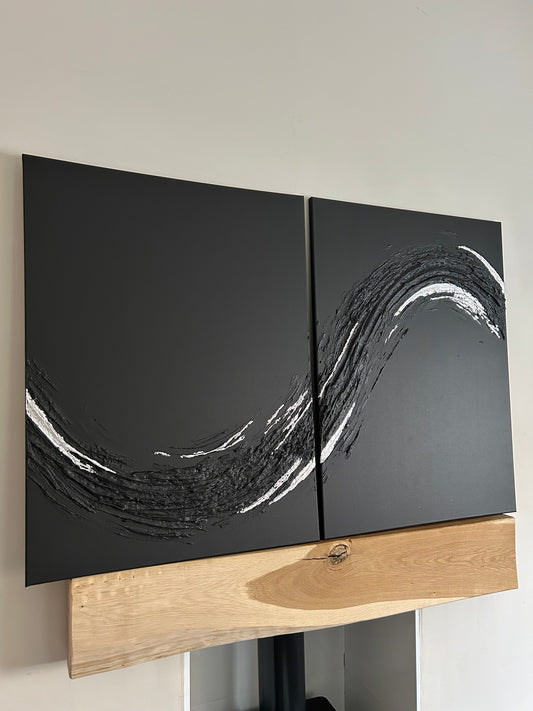 Black Wave Pair With Silver Leaf