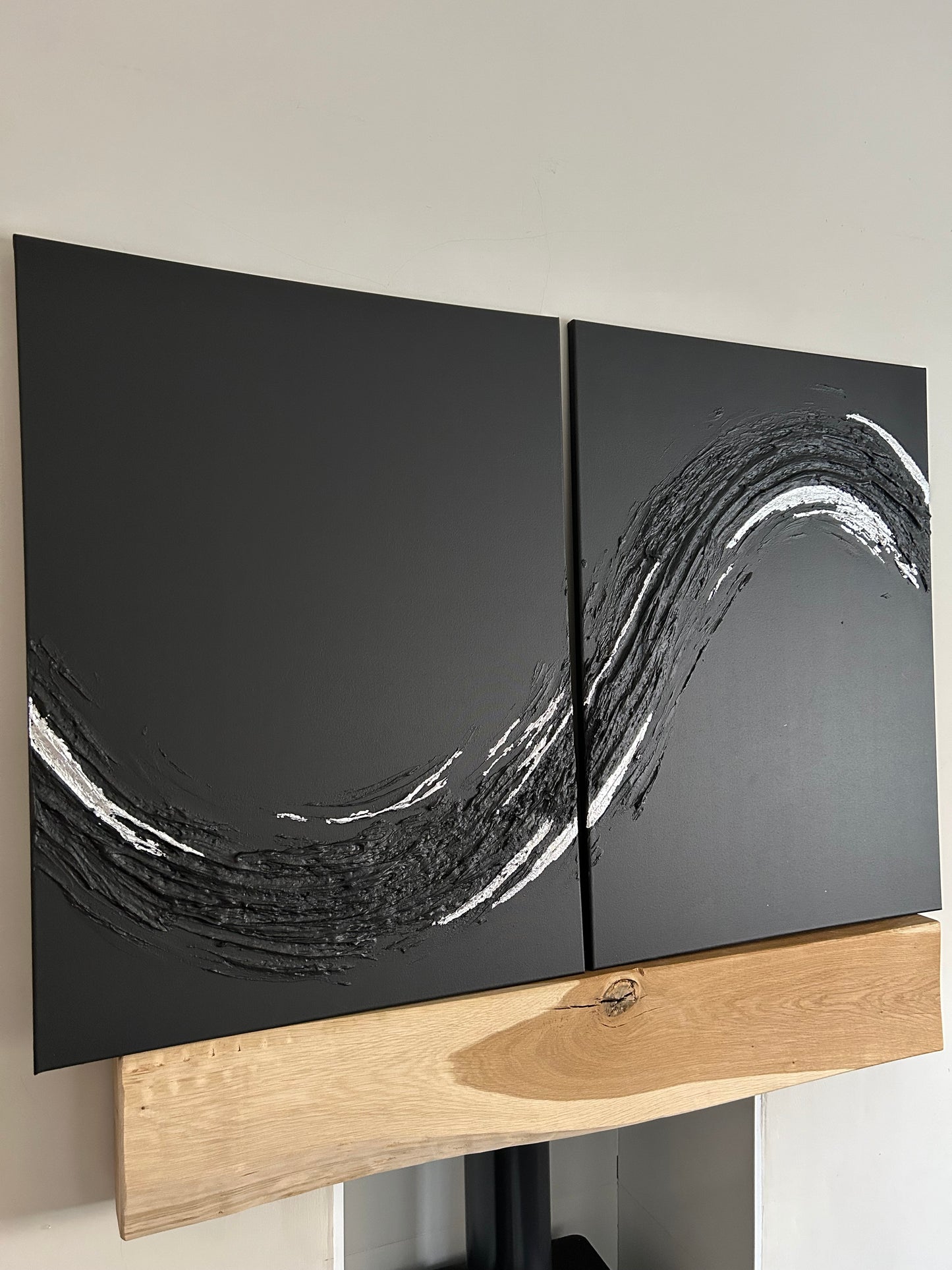 Black Wave Pair With Silver Leaf